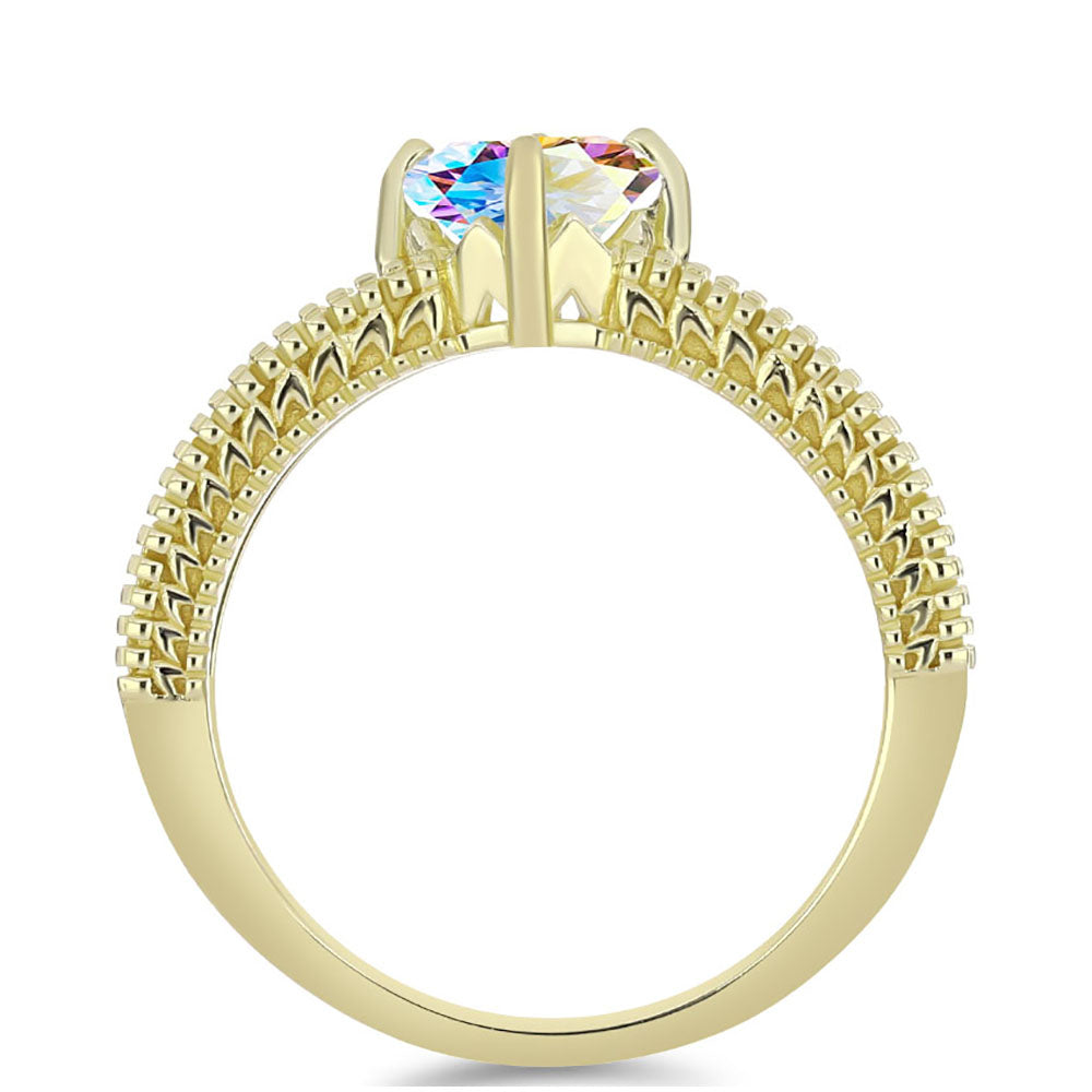 Pozlacené stříbro 925/1000 Prsten s Ledovým Moissanitem - Karátové číslo: 1.23. přibližná hmotnost: 3.81 gramů