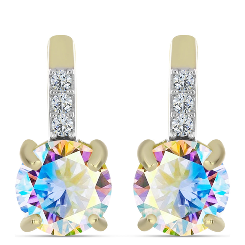 Pozlacené Stříbrné Náušnice s Ledovým Moissanitem a Bílým Topazem