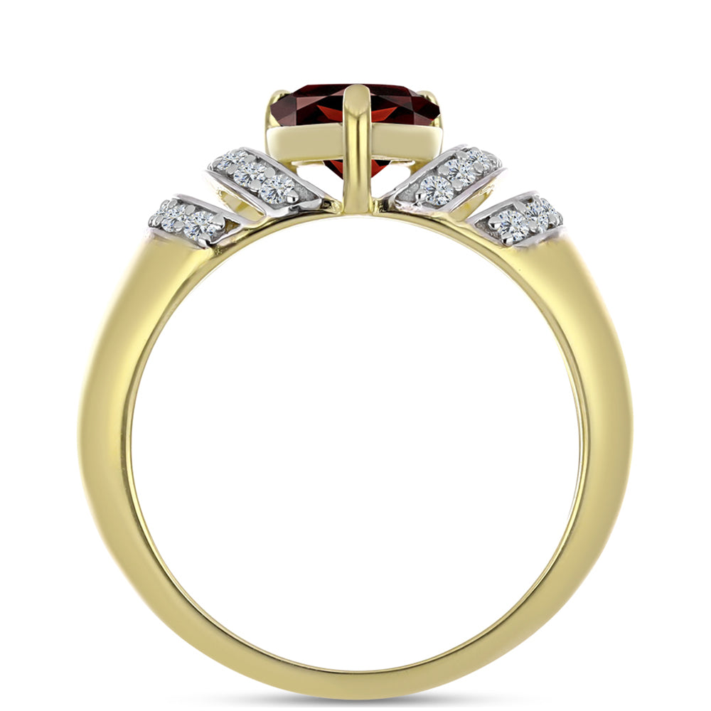 Pozlacené Stříbro 925/1000 - Prsten s Bartonským Granátem a Bílým Topazem - Karátové číslo: 2.27. přibližná hmotnost: 3.74 gramů