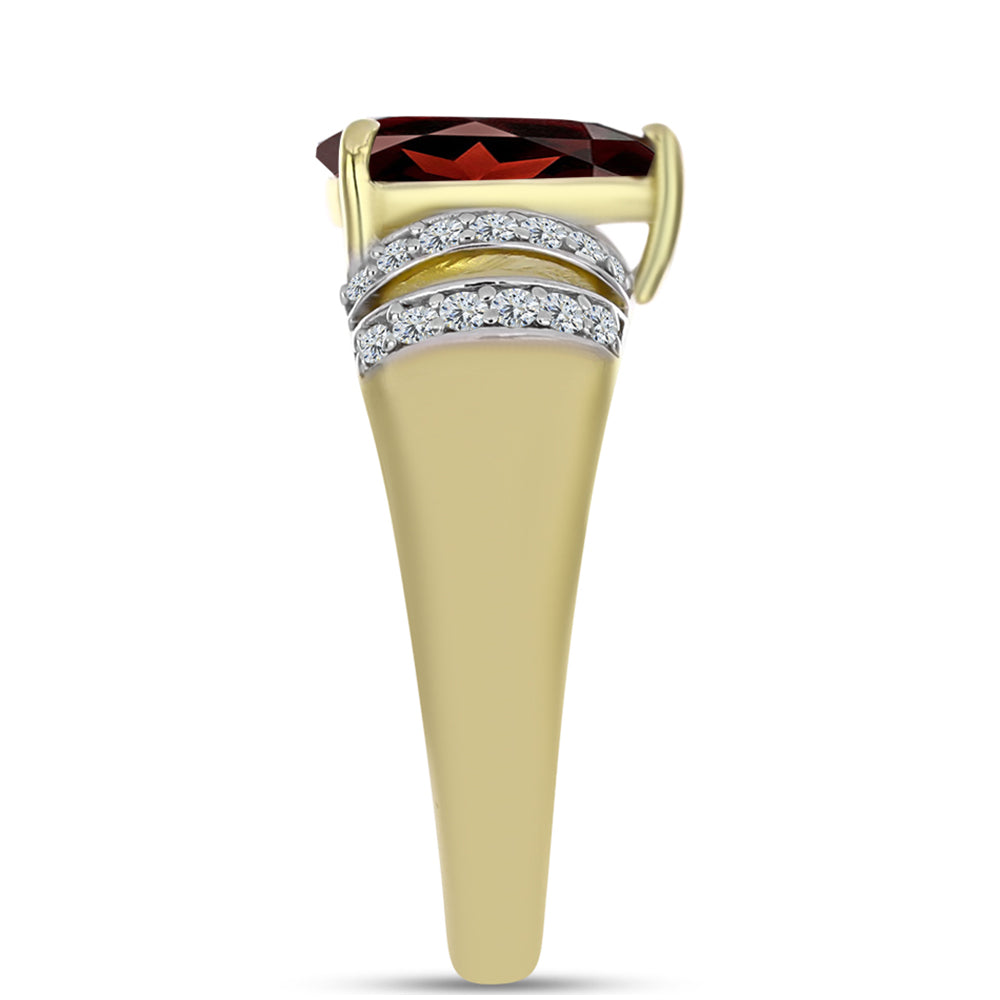 Pozlacené Stříbro 925/1000 - Prsten s Bartonským Granátem a Bílým Topazem - Karátové číslo: 2.27. přibližná hmotnost: 3.74 gramů 4 