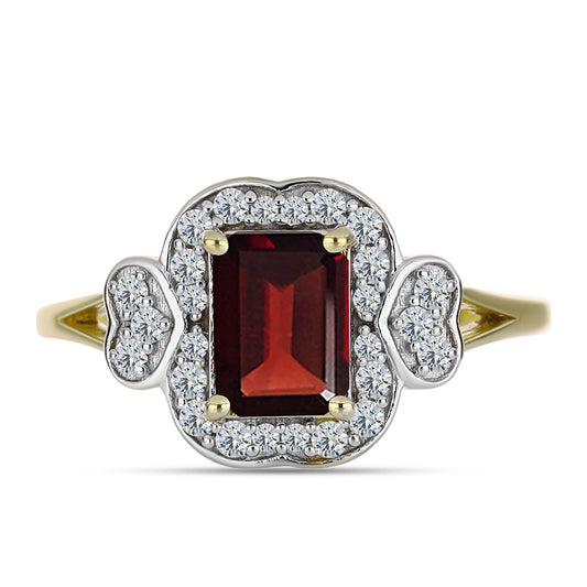 Pozlacené Stříbro 925/1000 - Prsten s Bartonským Granátem a Bílým Topazem - Karátové číslo: 1.85. přibližná hmotnost: 3.29 gramů