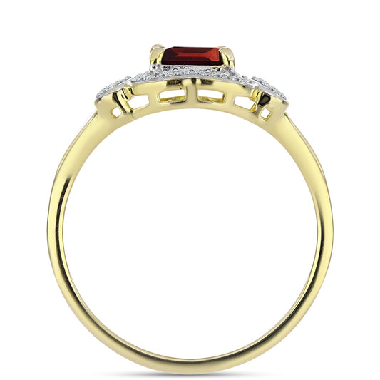 Pozlacené Stříbro 925/1000 - Prsten s Bartonským Granátem a Bílým Topazem - Karátové číslo: 1.85. přibližná hmotnost: 3.29 gramů