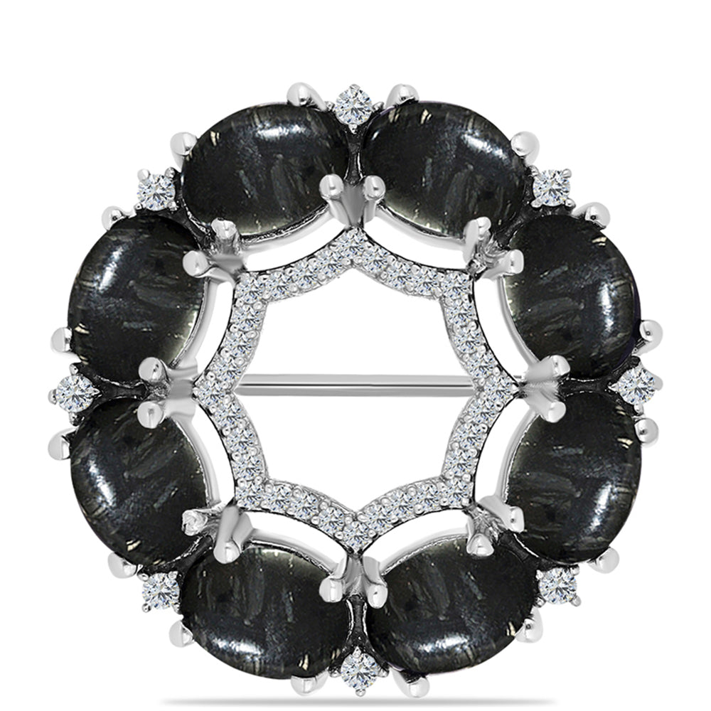 Stříbro 925/1000 - Brož s Picasso Jaspisem a Bílým Topazem - Karátové číslo: 7.34. přibližná hmotnost: 6.1 gramů