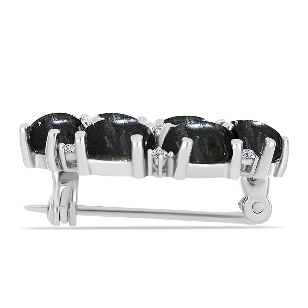 Stříbro 925/1000 - Brož s Picasso Jaspisem a Bílým Topazem - Karátové číslo: 7.34. přibližná hmotnost: 6.1 gramů