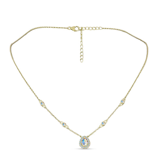 Pozlacené stříbro 925/1000 Náhrdelník s Ledovým Moissanitem - Karátové číslo: 1.17. přibližná hmotnost: 4.25 gramů