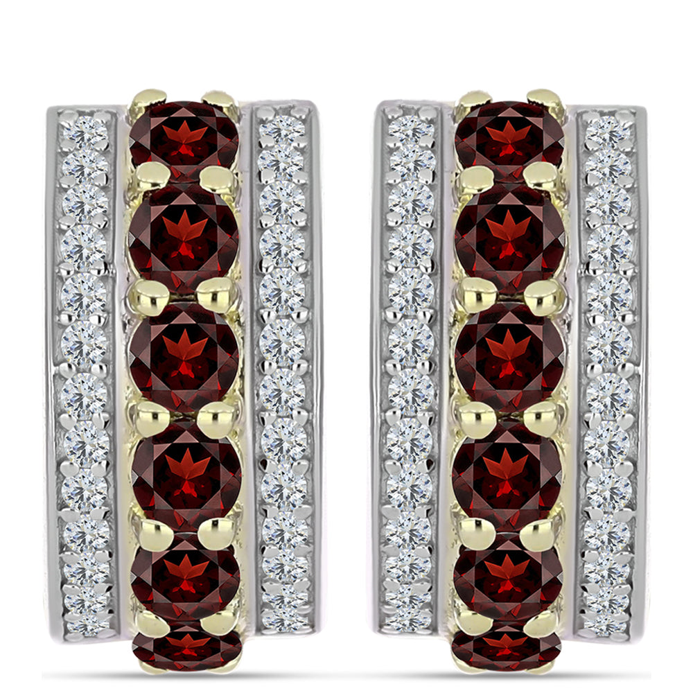 Pozlacené Stříbrné Náušnice s Bartonským Granátem a Bílým Topazem