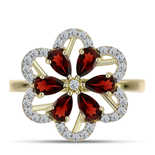 Pozlacené Stříbro 925/1000 - Prsten s Bartonským Granátem a Bílým Topazem - Karátové číslo: 1.85. přibližná hmotnost: 3.44 gramů