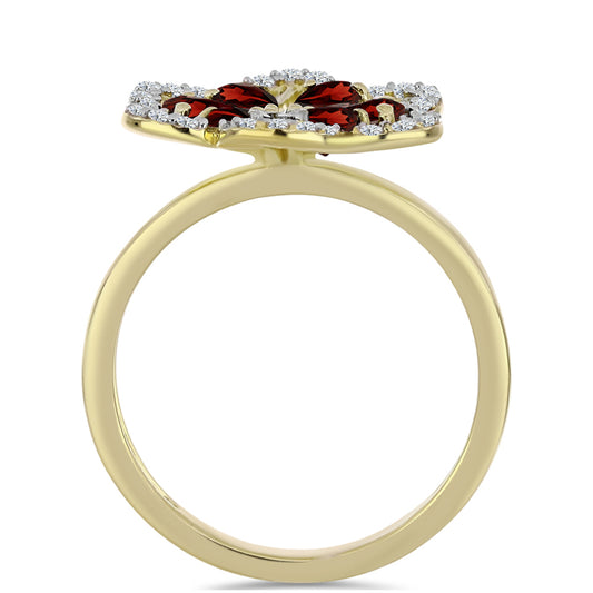 Pozlacené Stříbro 925/1000 - Prsten s Bartonským Granátem a Bílým Topazem - Karátové číslo: 1.85. přibližná hmotnost: 3.44 gramů