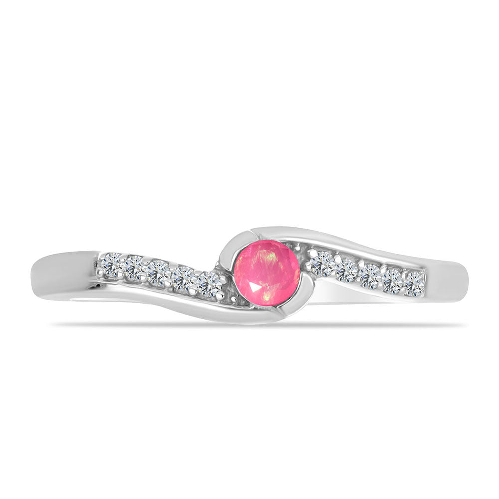 Stříbro 925/1000 - Prsten s Růžovým Opálem z Lega Dembi a Bílým Topazem - Karátové číslo: 0.13. přibližná hmotnost: 1.76 gramů