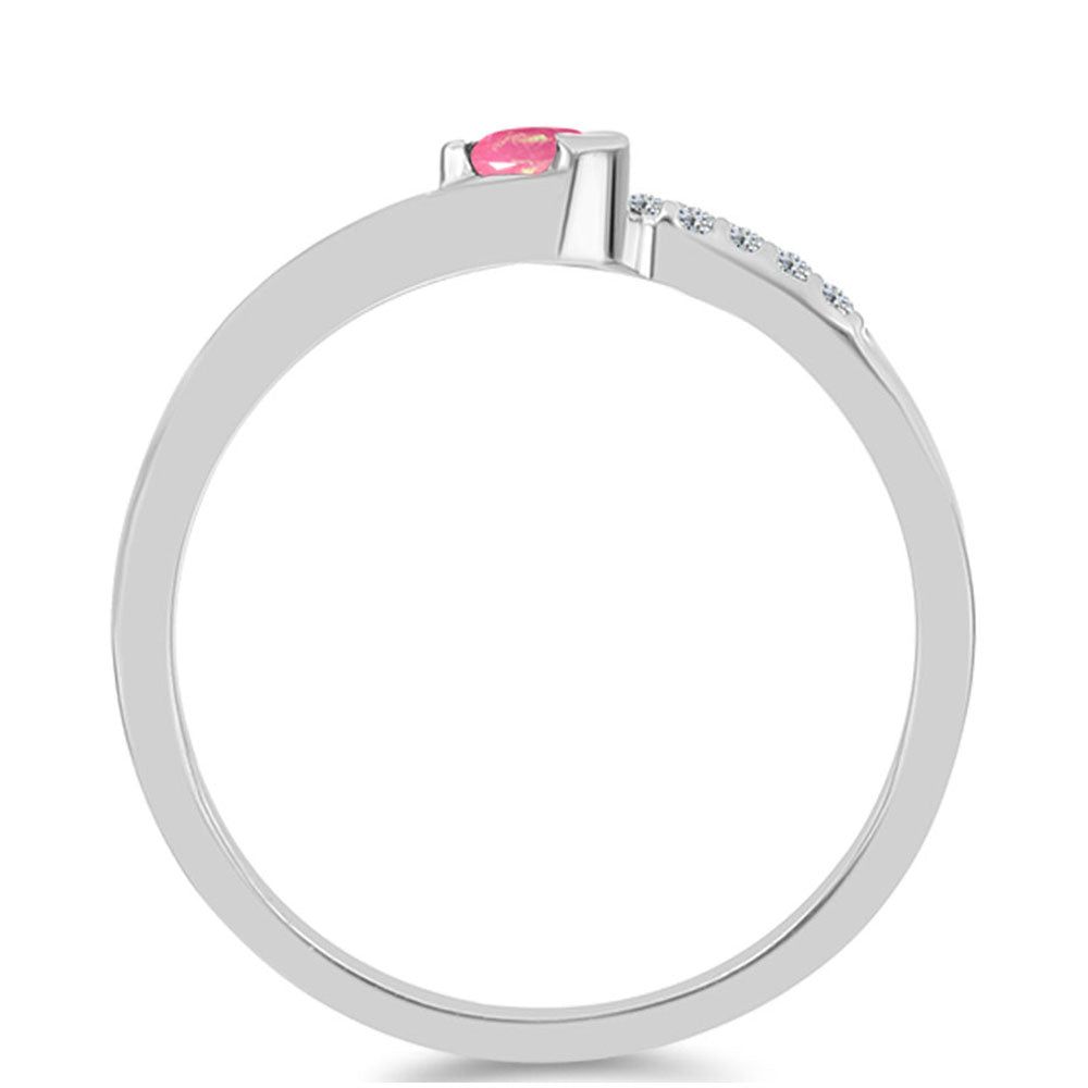 Stříbro 925/1000 - Prsten s Růžovým Opálem z Lega Dembi a Bílým Topazem - Karátové číslo: 0.13. přibližná hmotnost: 1.76 gramů