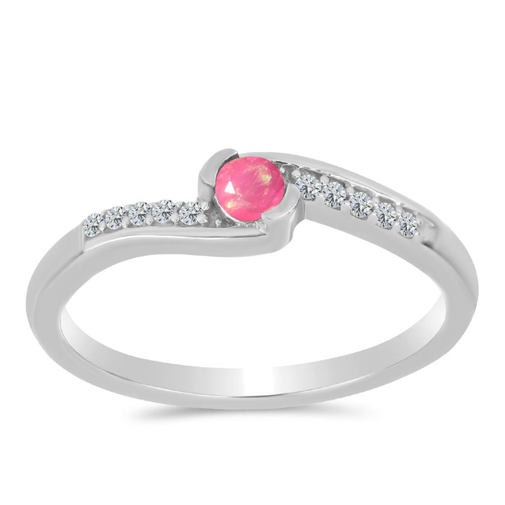 Stříbro 925/1000 - Prsten s Růžovým Opálem z Lega Dembi a Bílým Topazem - Karátové číslo: 0.13. přibližná hmotnost: 1.76 gramů 3 
