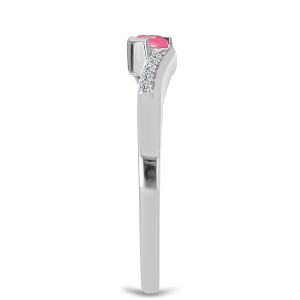 Stříbro 925/1000 - Prsten s Růžovým Opálem z Lega Dembi a Bílým Topazem - Karátové číslo: 0.13. přibližná hmotnost: 1.76 gramů 4 