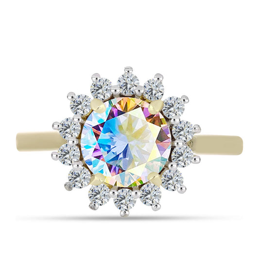 Pozlacené stříbro 925/1000 Prsten s Ledovým Moissanitem a Bílým Topazem - Karátové číslo: 2.3. přibližná hmotnost: 3.11 gramů