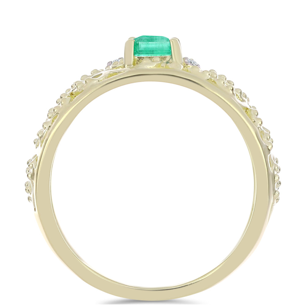 Pozlacené Stříbro 925/1000 - Prsten s Kolumbijským Smaragdem a Bílým Diamantem - Karátové číslo: 0.42. přibližná hmotnost: 3.28 gramů 2 