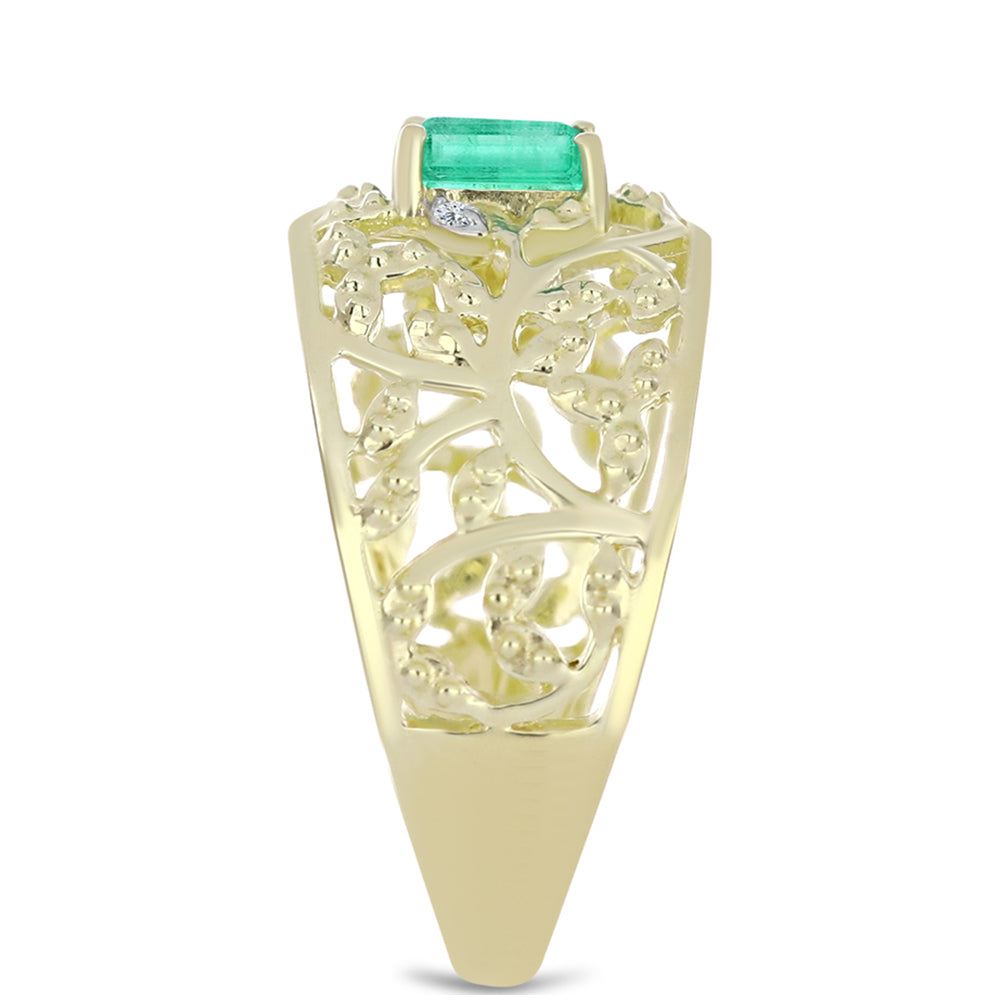 Pozlacené Stříbro 925/1000 - Prsten s Kolumbijským Smaragdem a Bílým Diamantem - Karátové číslo: 0.42. přibližná hmotnost: 3.28 gramů 4 