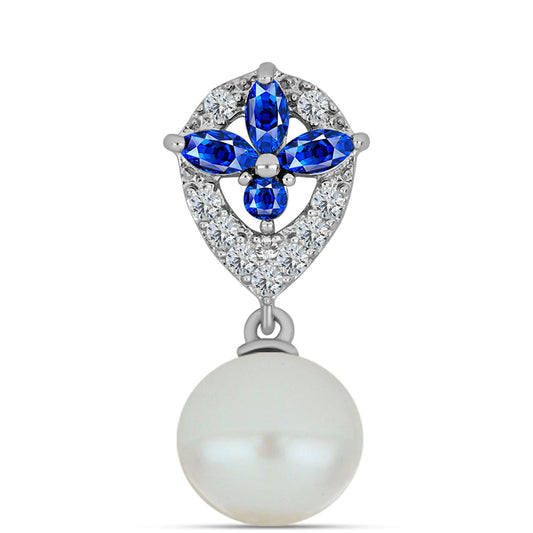 Stříbro 925/1000 - Přívěsek s Australským Modrým Safírem a Bílou Sladkovodní Perlou - Karátové číslo: 4.41. přibližná hmotnost: 1.95 gramů