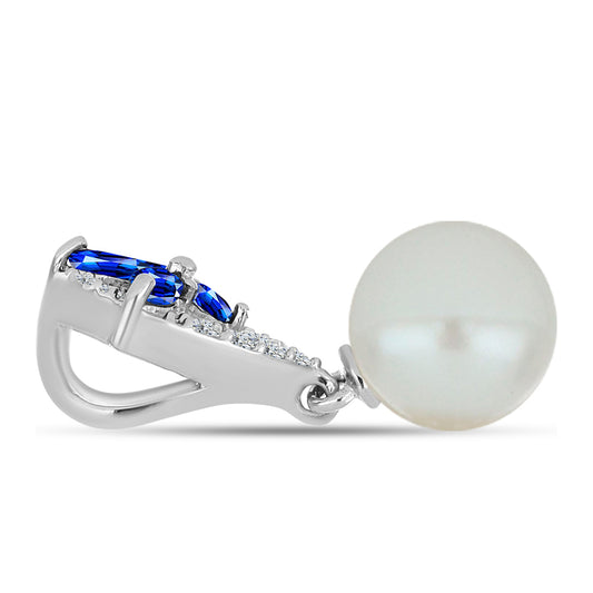 Stříbro 925/1000 - Přívěsek s Australským Modrým Safírem a Bílou Sladkovodní Perlou - Karátové číslo: 4.41. přibližná hmotnost: 1.95 gramů