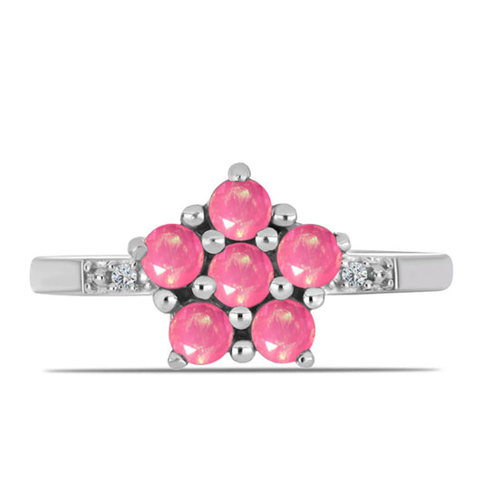 Stříbrný Prsten s Růžovým Opálem z Lega Dembi a Bílým Topazem