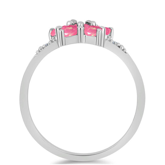 Stříbrný Prsten s Růžovým Opálem z Lega Dembi a Bílým Topazem