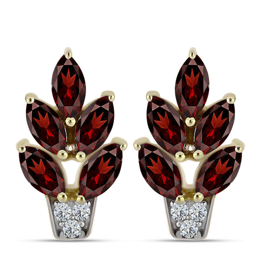 Pozlacené Stříbro 925/1000 - Náušnice s Bartonským Granátem a Bílým Topazem - Karátové číslo: 1.98. přibližná hmotnost: 3.61 gramů