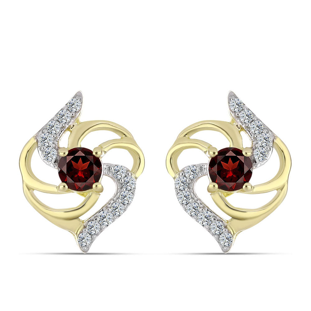 Pozlacené Stříbro 925/1000 - Náušnice s Bartonským Granátem a Bílým Topazem - Karátové číslo: 0.87. přibližná hmotnost: 3.74 gramů
