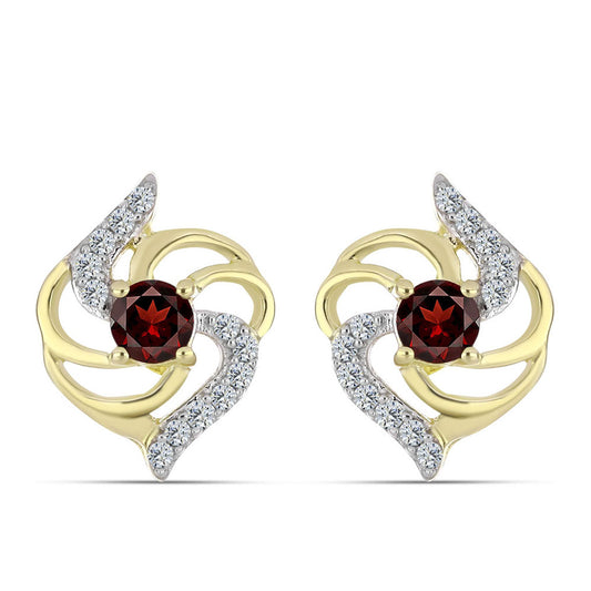 Pozlacené Stříbro 925/1000 - Náušnice s Bartonským Granátem a Bílým Topazem - Karátové číslo: 0.87. přibližná hmotnost: 3.74 gramů