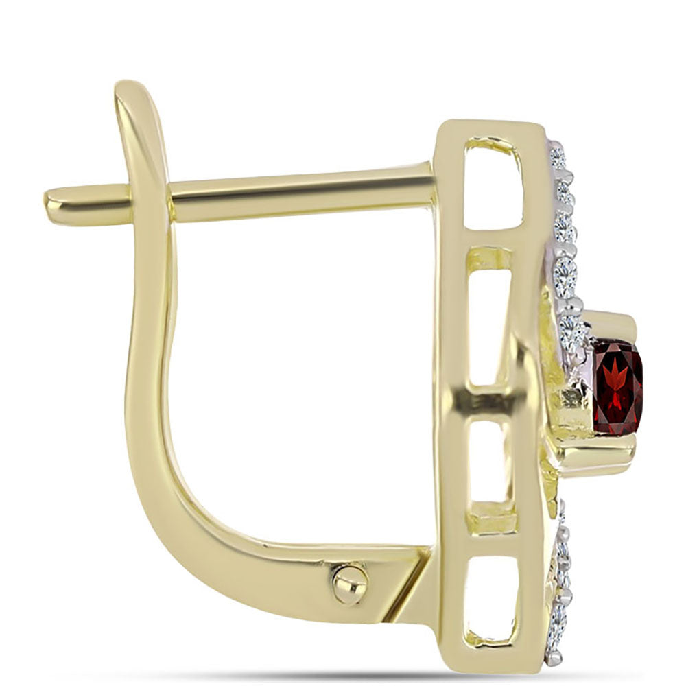 Pozlacené Stříbro 925/1000 - Náušnice s Bartonským Granátem a Bílým Topazem - Karátové číslo: 0.87. přibližná hmotnost: 3.74 gramů 2 