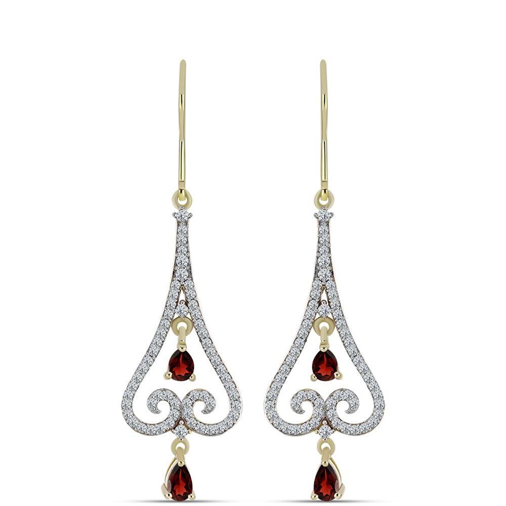 Pozlacené stříbro 925/1000 Náušnice s Bartonským Granátem a Bílým Topazem - Karátové číslo: 1.88. přibližná hmotnost: 4.66 gramů 1 