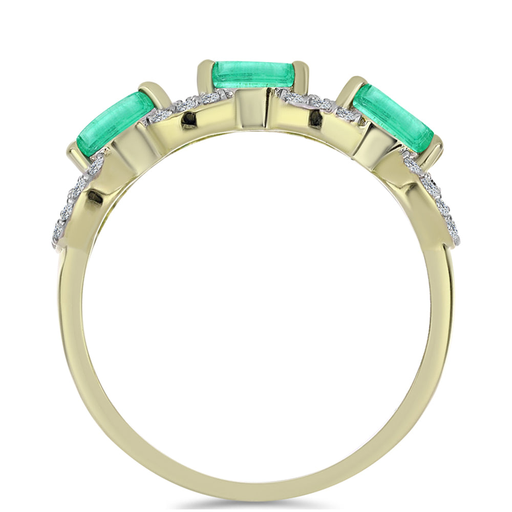 Pozlacené Stříbro 925/1000 - Prsten s Kolumbijským Smaragdem a Bílým Diamantem - Karátové číslo: 1.58. přibližná hmotnost: 2.64 gramů 2 