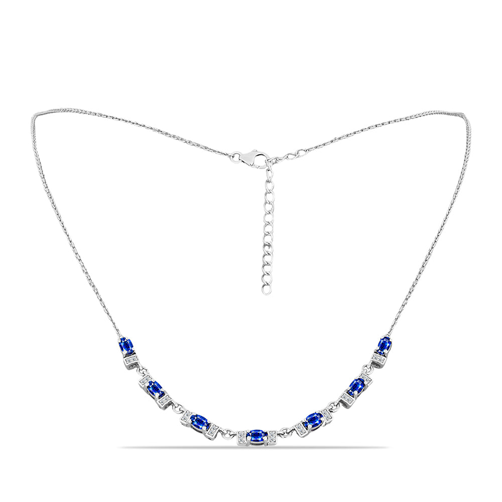 Stříbro 925/1000 - Náhrdelník s Australským Modrým Safírem a Bílým Topazem - Karátové číslo: 2.57. přibližná hmotnost: 6.68 gramů 1 