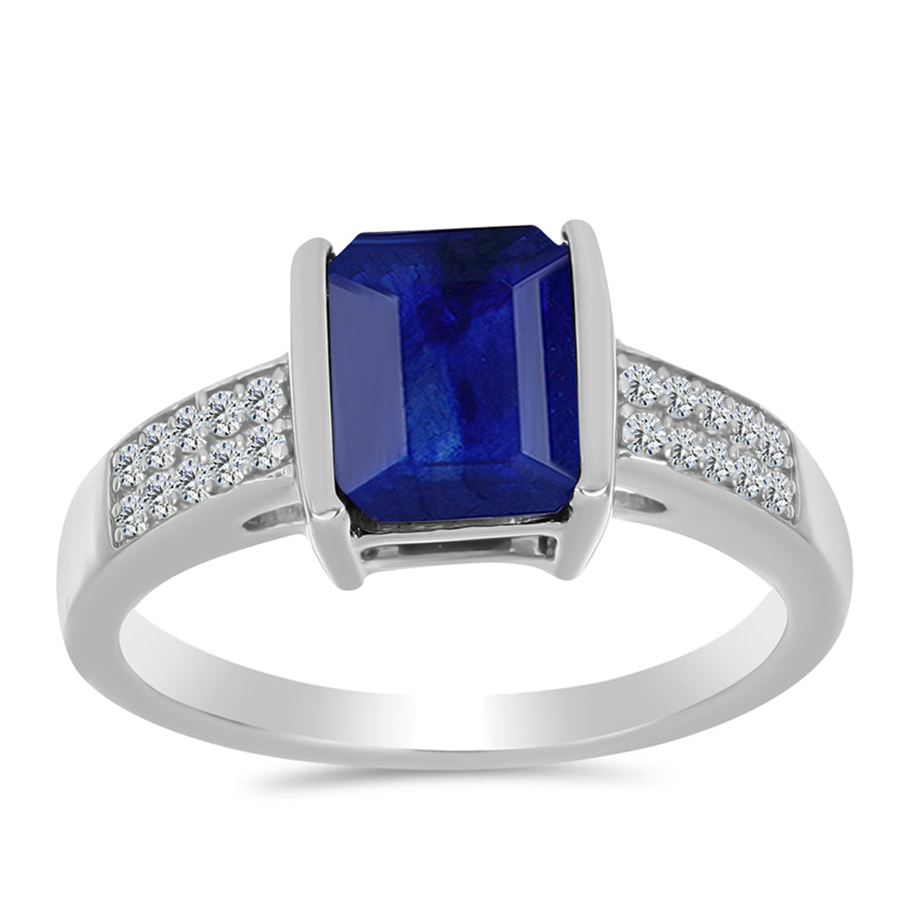 Stříbro 925/1000 - Prsten s Australským Modrým Safírem a Bílým Topazem - Karátové číslo: 2.58. přibližná hmotnost: 3.48 gramů