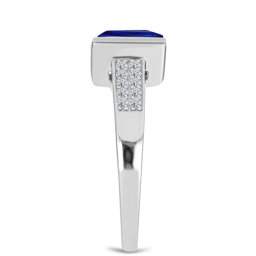 Stříbro 925/1000 - Prsten s Australským Modrým Safírem a Bílým Topazem - Karátové číslo: 2.58. přibližná hmotnost: 3.48 gramů