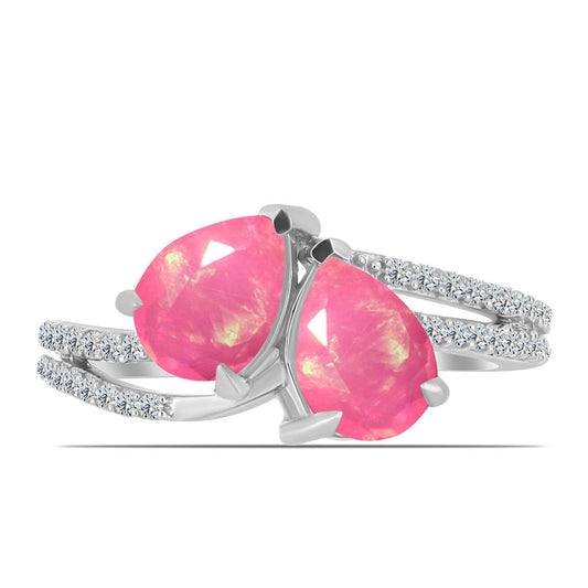 Stříbrný Prsten s Růžovým Opálem z Lega Dembi a Bílým Topazem