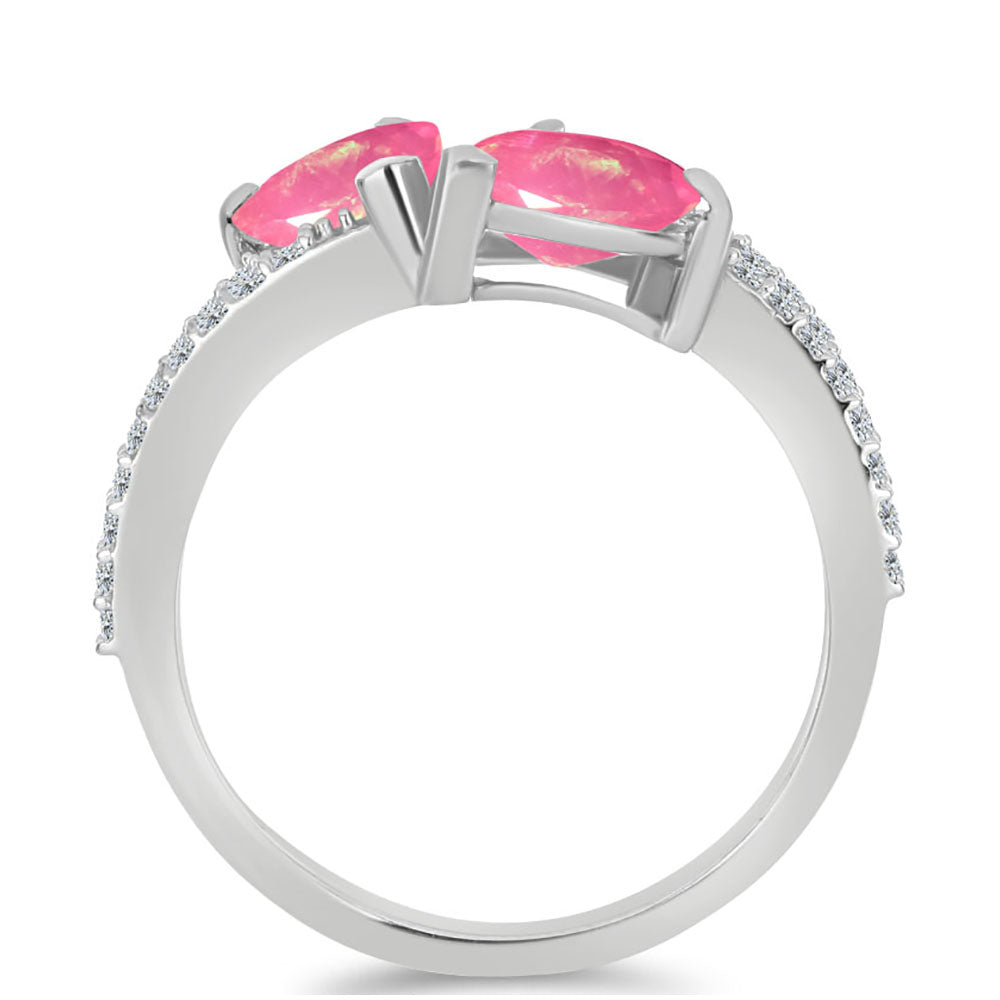 Stříbro 925/1000 - Prsten s Růžovým Opálem z Lega Dembi a Bílým Topazem - Karátové číslo: 1.45. přibližná hmotnost: 2.59 gramů 2 