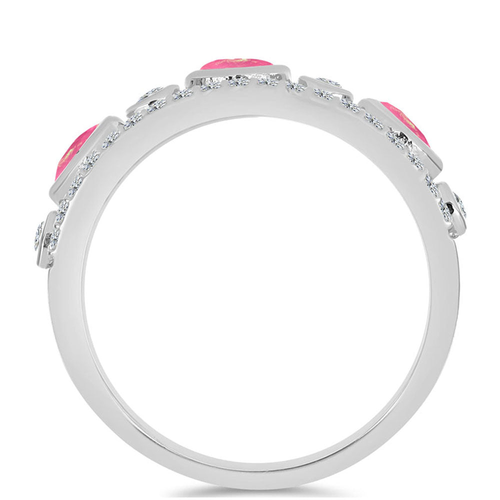 Stříbro 925/1000 - Prsten s Růžovým Opálem z Lega Dembi a Bílým Topazem - Karátové číslo: 1.07. přibližná hmotnost: 3.78 gramů