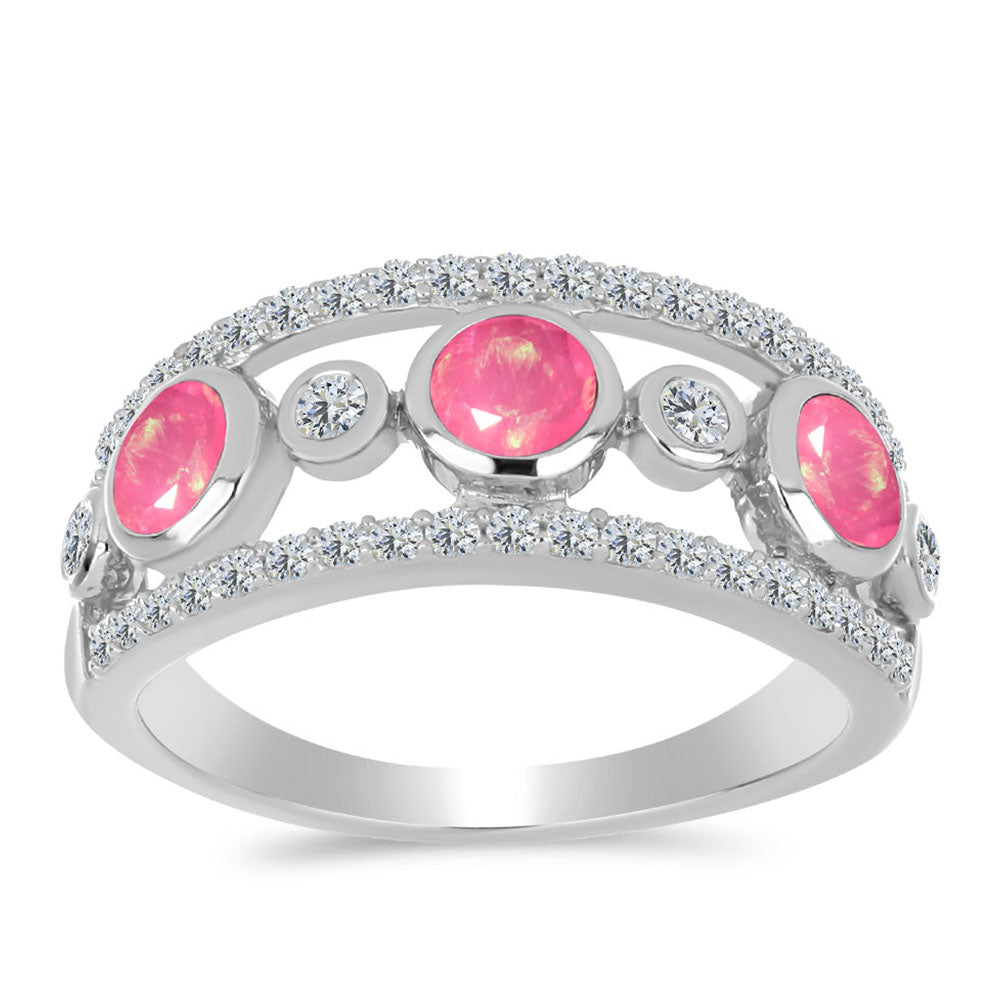 Stříbro 925/1000 - Prsten s Růžovým Opálem z Lega Dembi a Bílým Topazem - Karátové číslo: 1.07. přibližná hmotnost: 3.78 gramů 3 