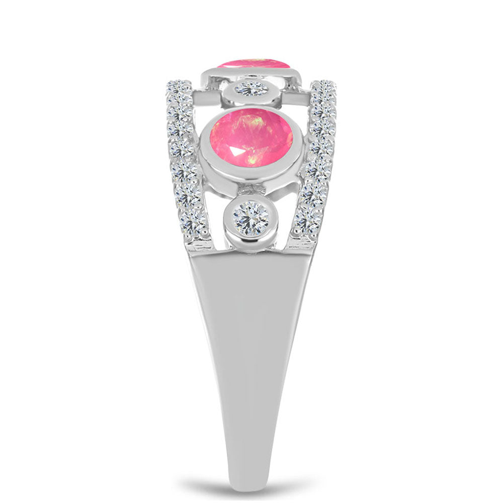 Stříbro 925/1000 - Prsten s Růžovým Opálem z Lega Dembi a Bílým Topazem - Karátové číslo: 1.07. přibližná hmotnost: 3.78 gramů 4 