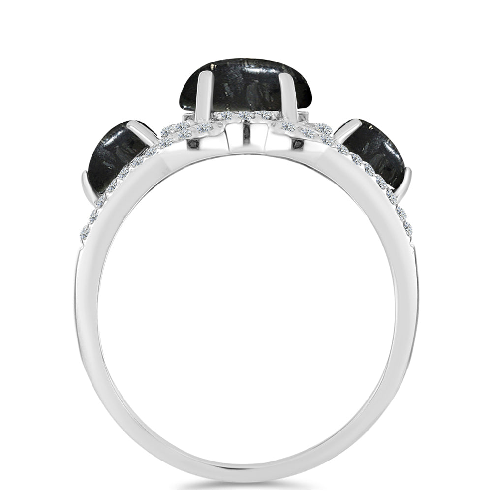 Stříbro 925/1000 - Prsten s Picasso Jaspisem a Bílým Topazem - Karátové číslo: 2.48. přibližná hmotnost: 2.85 gramů