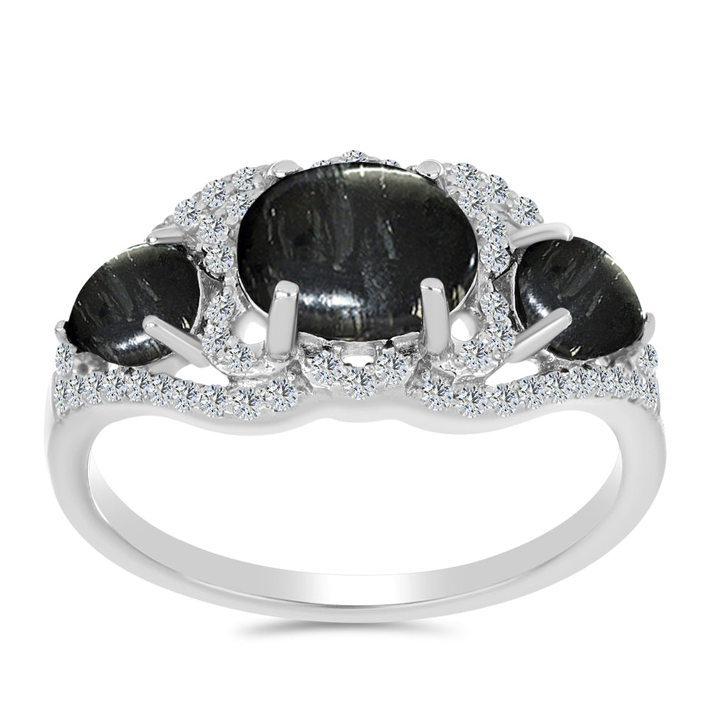 Stříbro 925/1000 - Prsten s Picasso Jaspisem a Bílým Topazem - Karátové číslo: 2.48. přibližná hmotnost: 2.85 gramů