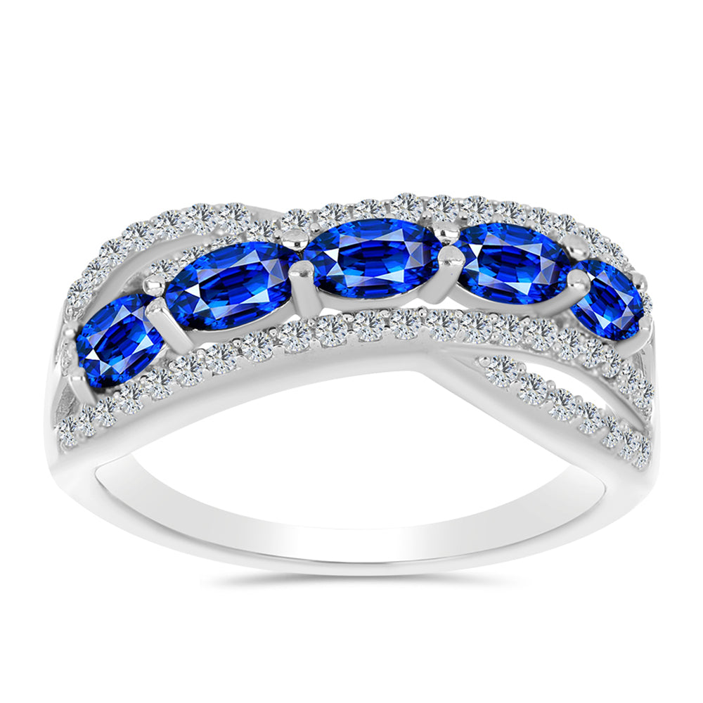 Stříbro 925/1000 - Prsten s Australským Modrým Safírem a Bílým Topazem - Karátové číslo: 2.23. přibližná hmotnost: 4.02 gramů 3 