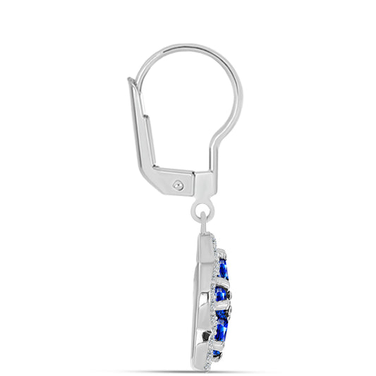 Stříbrné Náušnice s Australským Modrým Safírem a Bílým Topazem