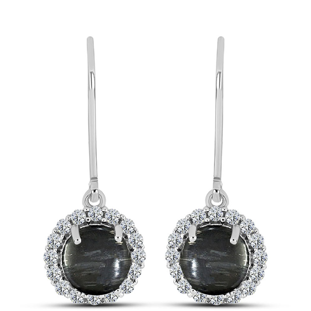 Stříbro 925/1000 - Náušnice s Picasso Jaspisem a Bílým Topazem - Karátové číslo: 3.79. přibližná hmotnost: 3.19 gramů