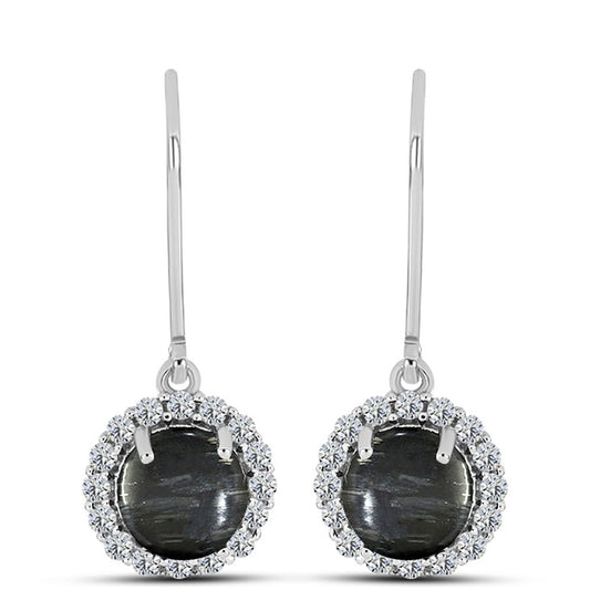 Stříbro 925/1000 - Náušnice s Picasso Jaspisem a Bílým Topazem - Karátové číslo: 3.79. přibližná hmotnost: 3.19 gramů