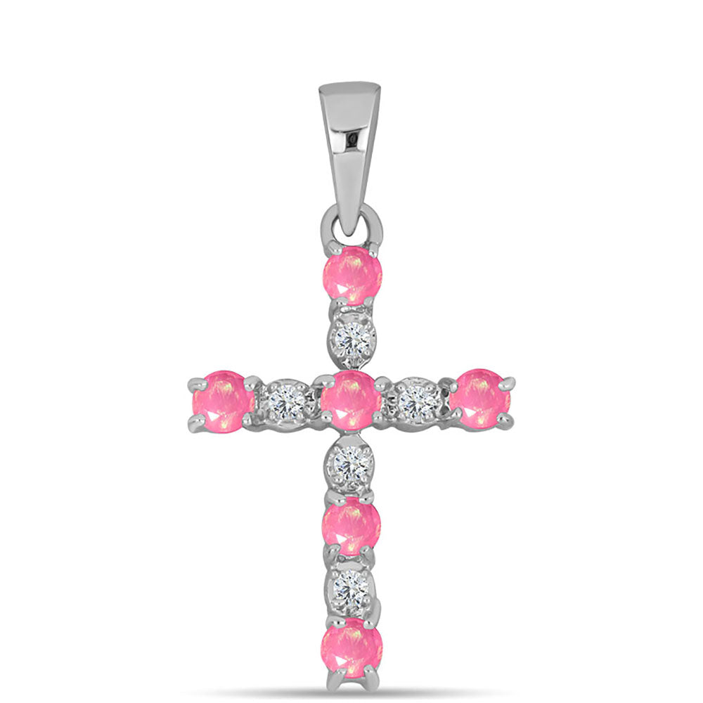 Stříbro 925/1000 - Přívěsek s Růžovým Opálem z Lega Dembi a Bílým Topazem - Karátové číslo: 0.31. přibližná hmotnost: 1.1 gramů