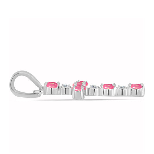 Kříž Stříbrný Přívěsek s Růžovým Opálem z Lega Dembi a Bílým Topazem