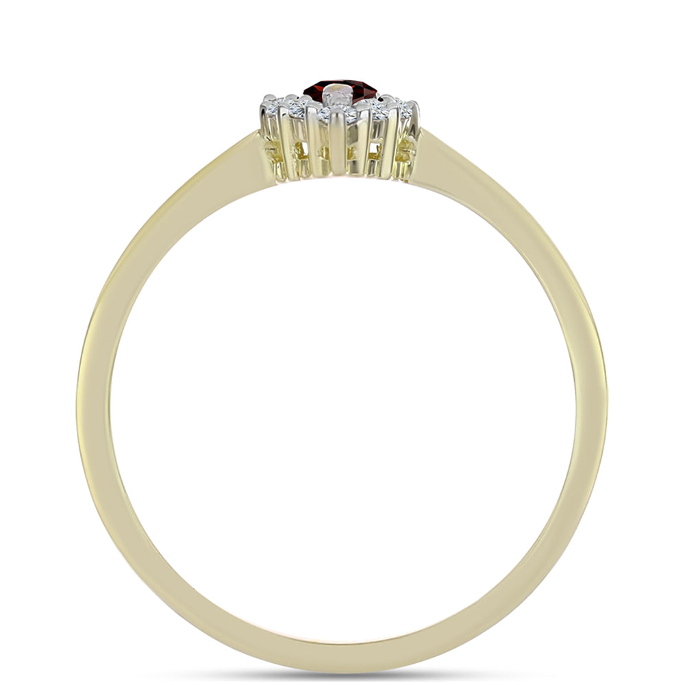 Pozlacené Stříbro 925/1000 - Prsten s Bartonským Granátem a Bílým Topazem - Karátové číslo: 0.52. přibližná hmotnost: 2.19 gramů