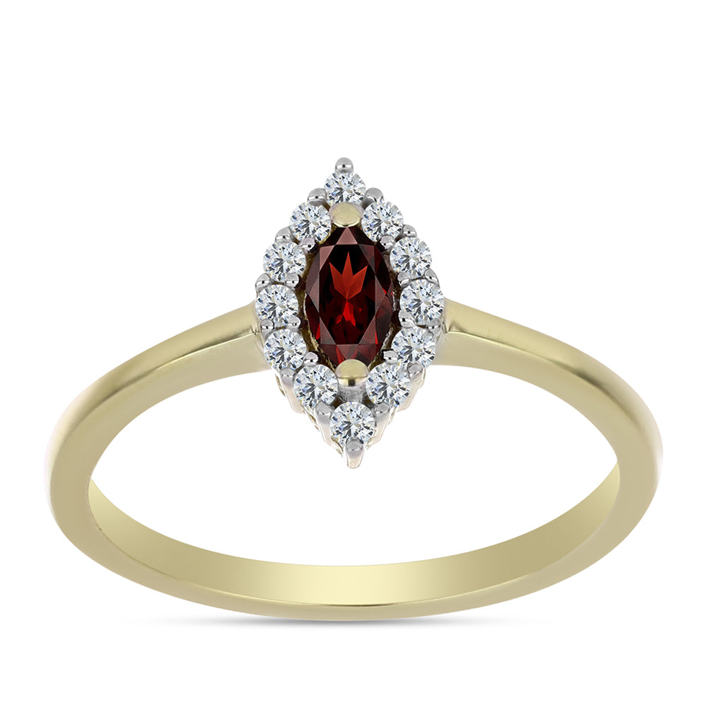 Pozlacené Stříbro 925/1000 - Prsten s Bartonským Granátem a Bílým Topazem - Karátové číslo: 0.52. přibližná hmotnost: 2.19 gramů