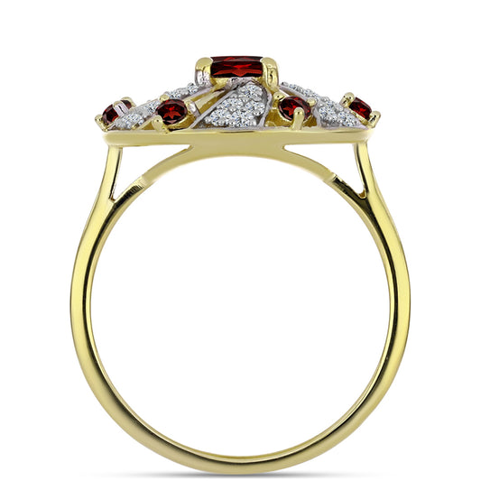 Pozlacené Stříbro 925/1000 - Prsten s Bartonským Granátem a Bílým Topazem - Karátové číslo: 1.34. přibližná hmotnost: 4.16 gramů