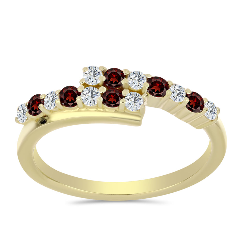 Pozlacené Stříbro 925/1000 - Prsten s Bartonským Granátem a Bílým Topazem - Karátové číslo: 0.55. přibližná hmotnost: 2.38 gramů 1 