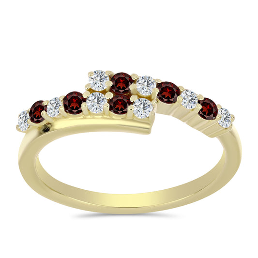 Pozlacené Stříbro 925/1000 - Prsten s Bartonským Granátem a Bílým Topazem - Karátové číslo: 0.55. přibližná hmotnost: 2.38 gramů